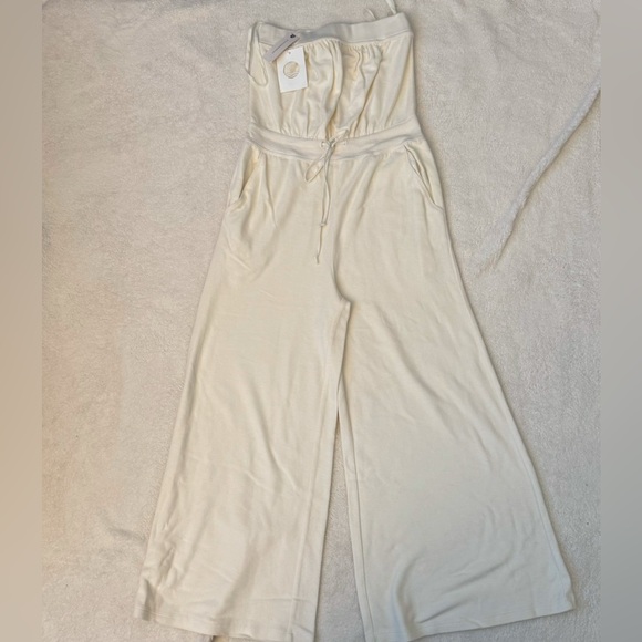NWT Daily Practice by Anthropologie Women’s Strapless Crème Wide-Leg Jumpsuit XS - Picture 6 of 10
